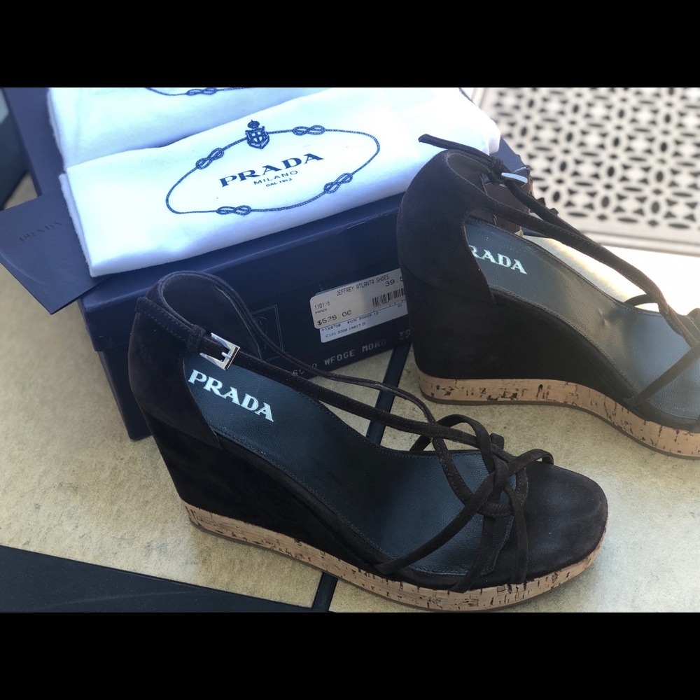 Prada Brown Wedge Sandals - Picture 3 of 8